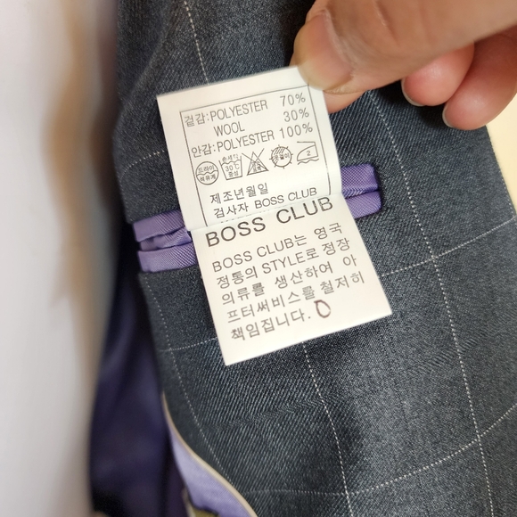 BOSS CLUB Wool Blend Mens Suit Set Jacket Pants Slim Fit Formal Wear 48 (Medium) - Picture 14 of 15